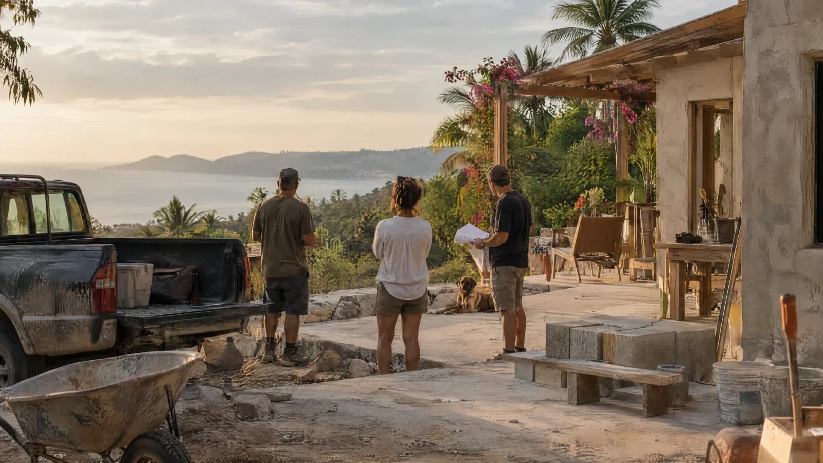 Founders arriving in coastal Mexico, photographed from behind