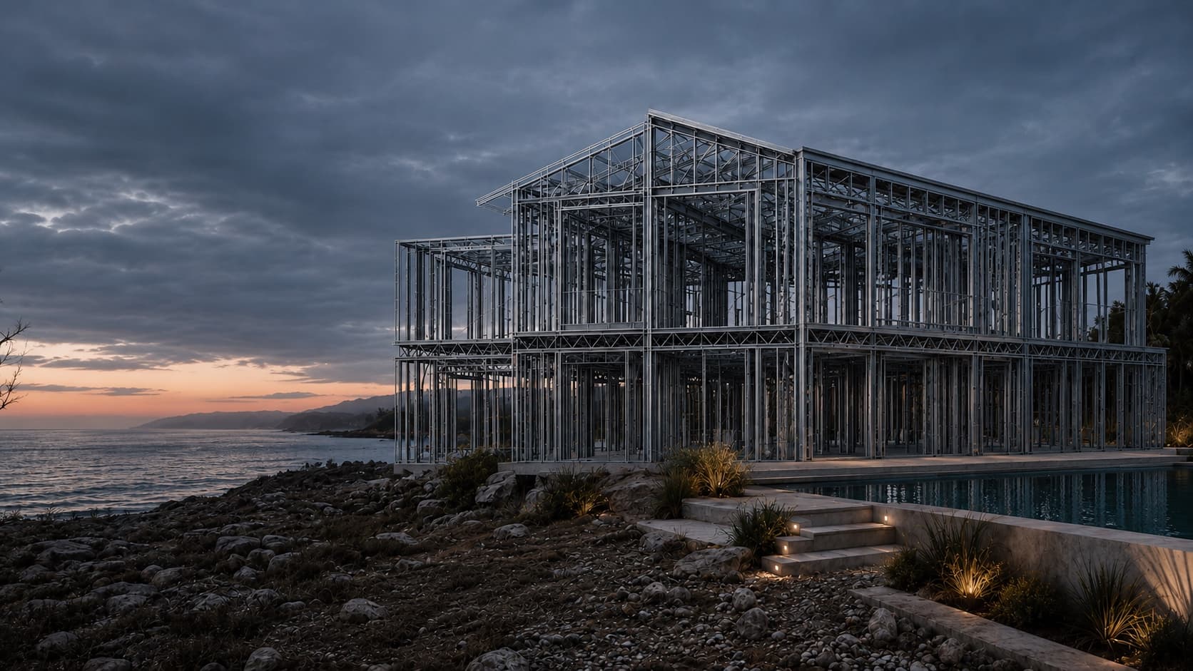 Steel frame construction underway