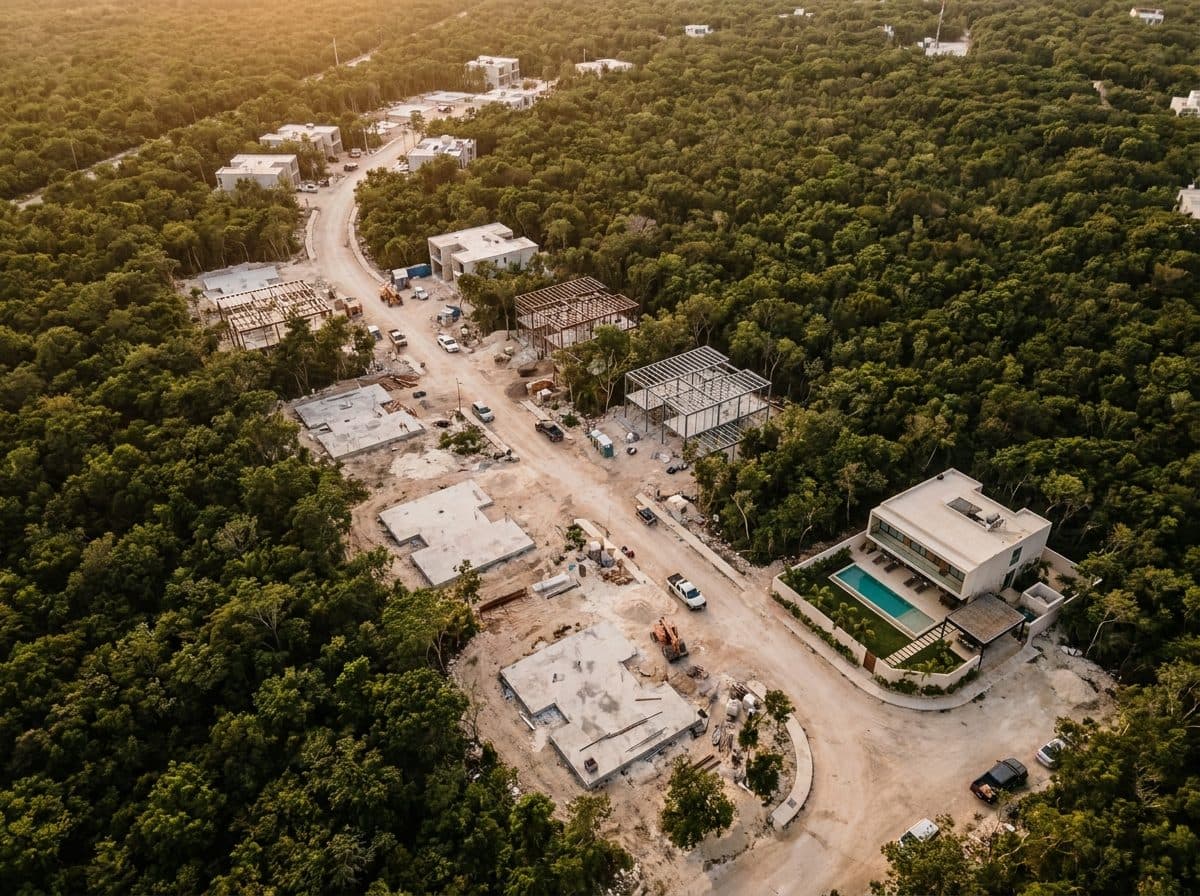 Aerial view of a residential development under construction