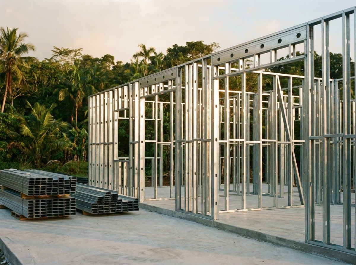 Light-gauge steel frame erected on a completed slab