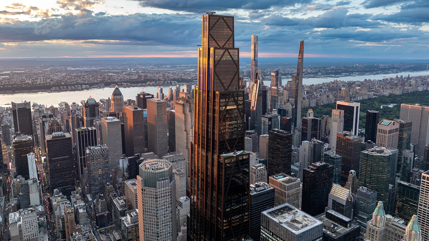 JPMorganChase headquarters rising above the Manhattan skyline