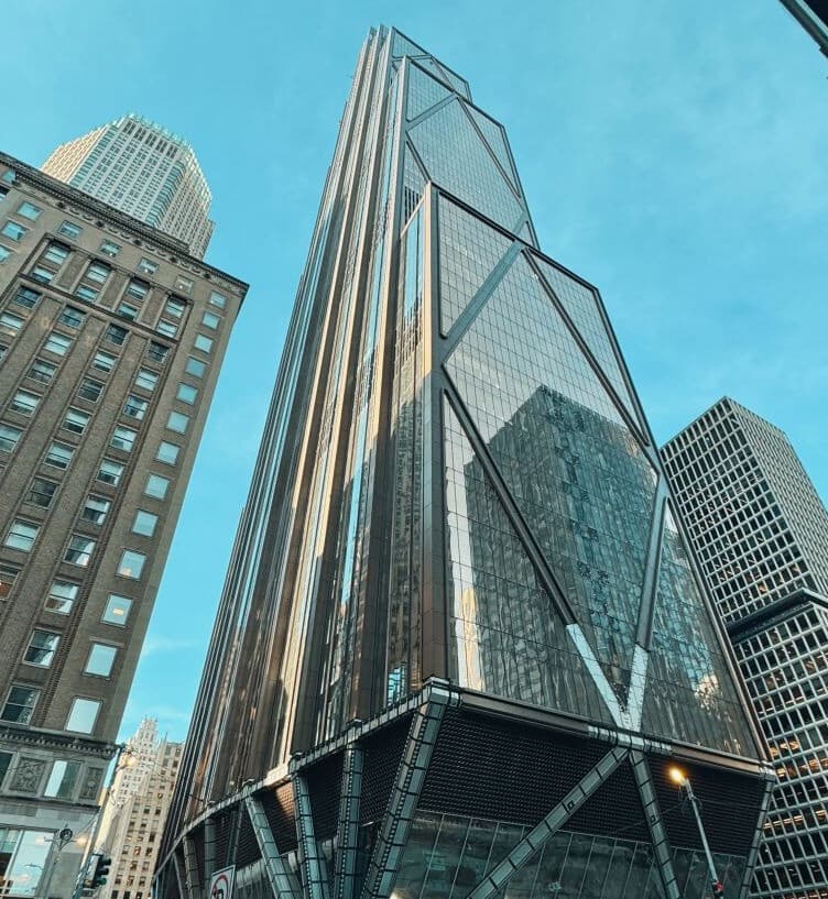 Upper sections and diagonal structural design of 270 Park Avenue
