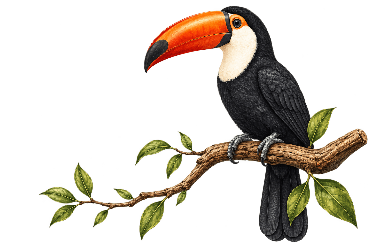 A toucan perched on a leafy branch